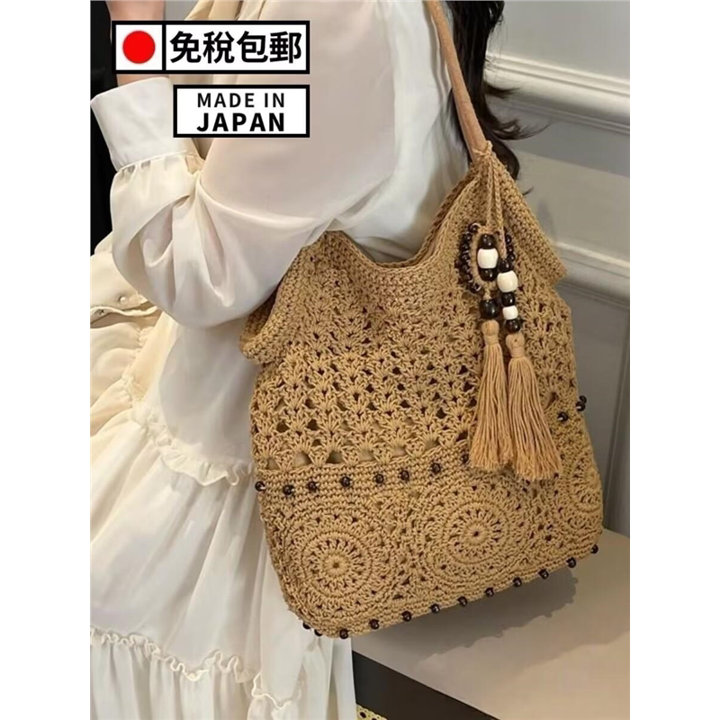 法国代购森系文艺手工棉线编织包女海边度假单肩腋下托特包沙滩包
