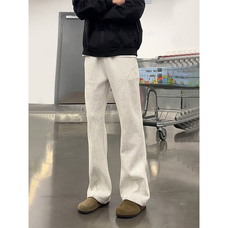 美式复古白花灰卫裤男春秋季垂感高腰显瘦修身斜切休闲微喇弯刀裤