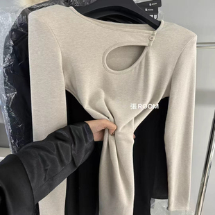 镂空修身 张ROOM新款 内搭加绒打底裙长袖 韩版 性感包臀裙女 秋冬新款