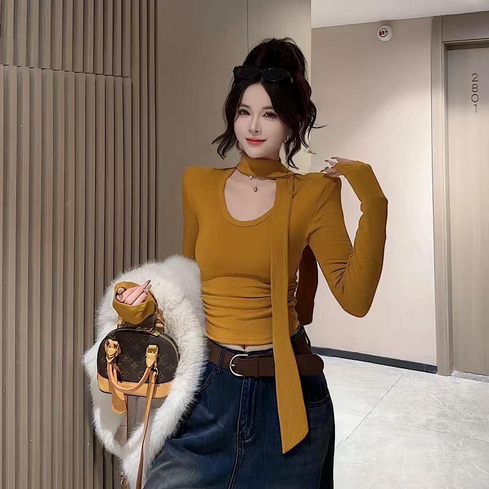 秋冬磨毛u领显瘦打底衫