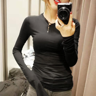 薄款 超长袖 T恤女纯棉圆领打底衫 2019秋季 个性 新款 修身 上衣 韩版