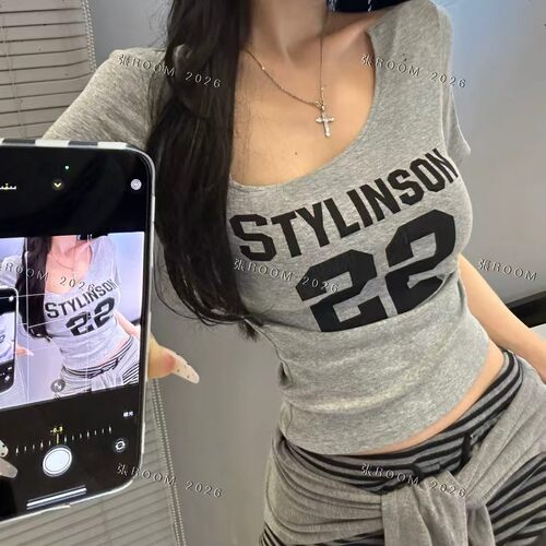 夏季韩版数字印花显瘦短袖T恤女
