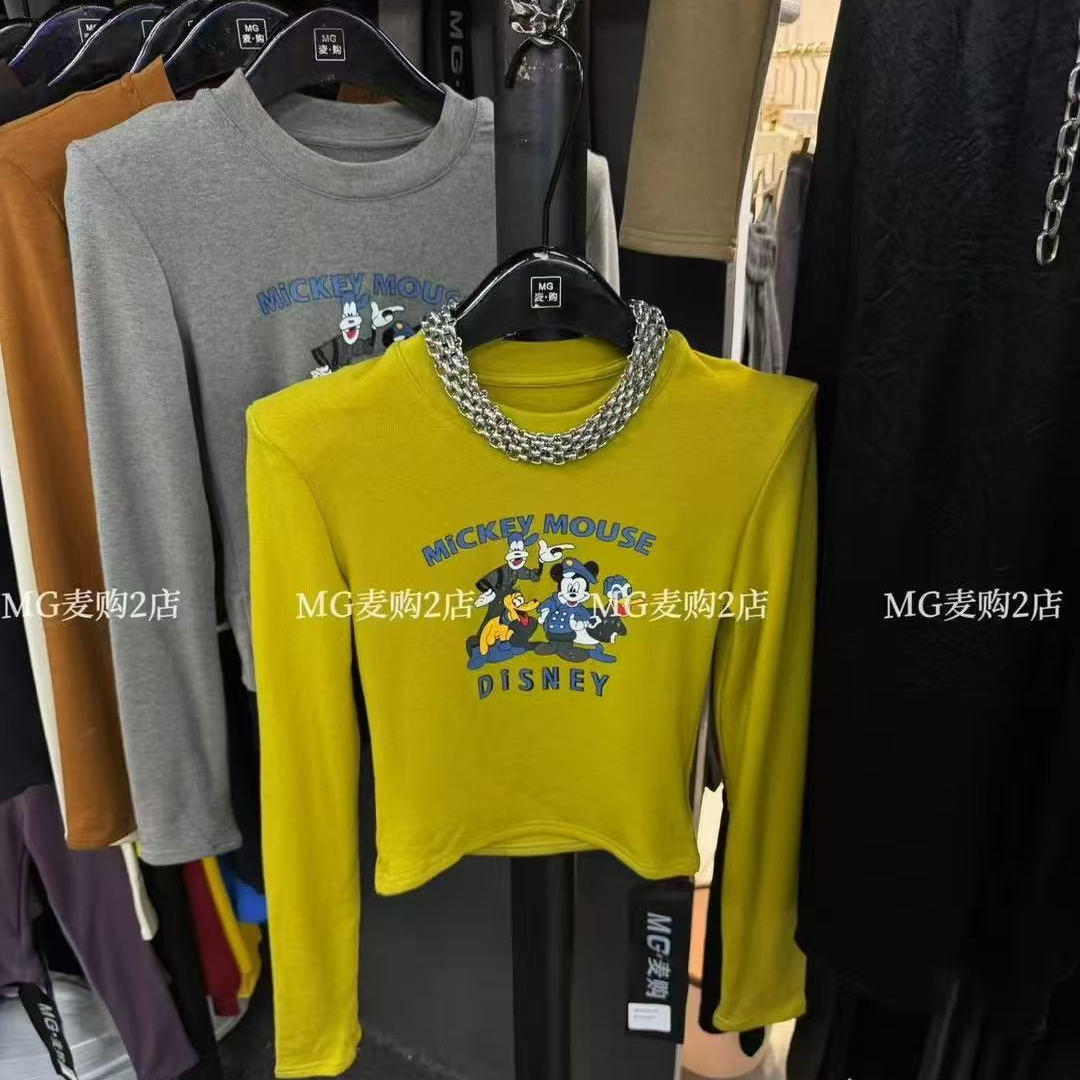 秋冬加绒磨毛圆领打底衫长袖