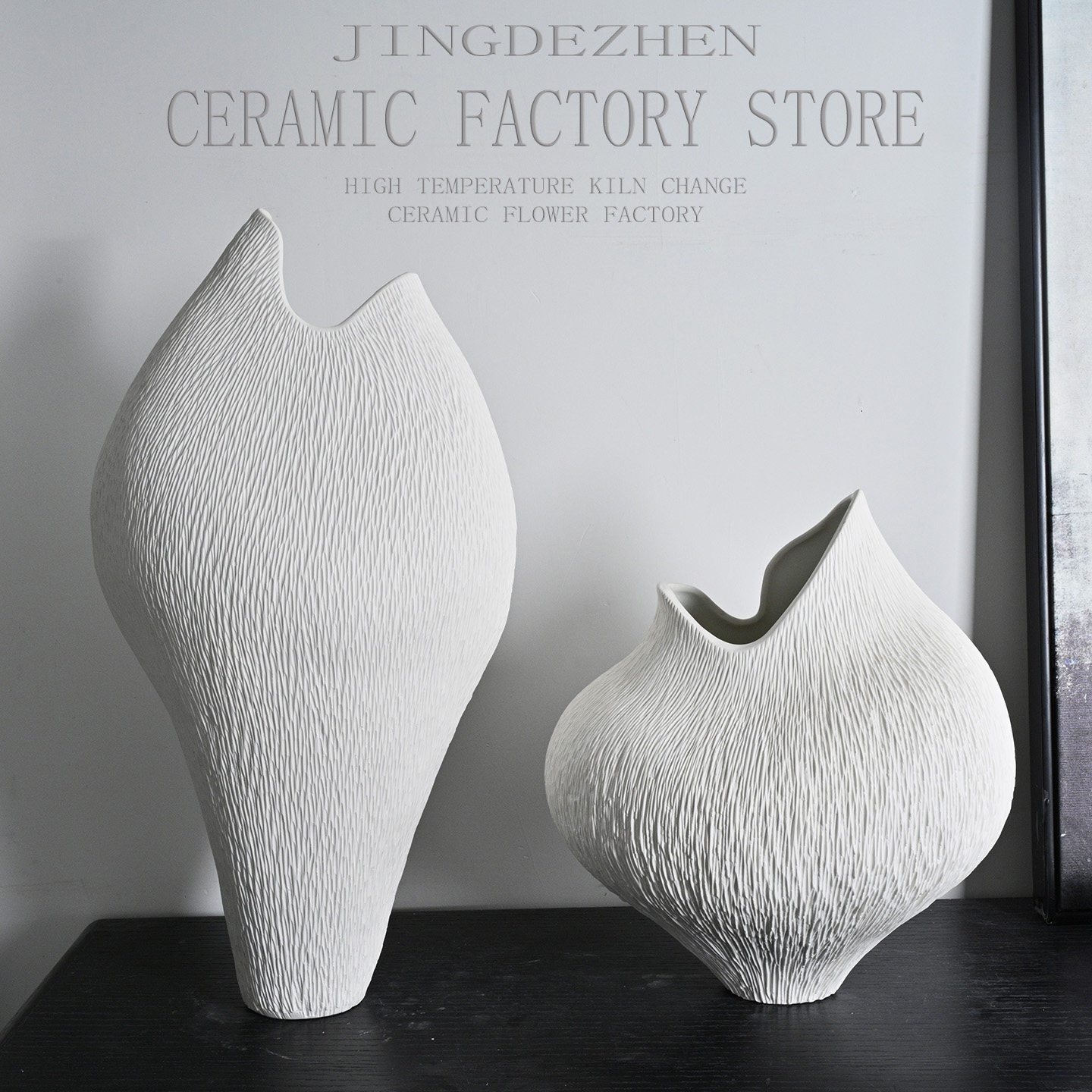 新中式现代简约白色鱼形陶瓷花瓶客餐厅桌面异形粗陶插花器高级感