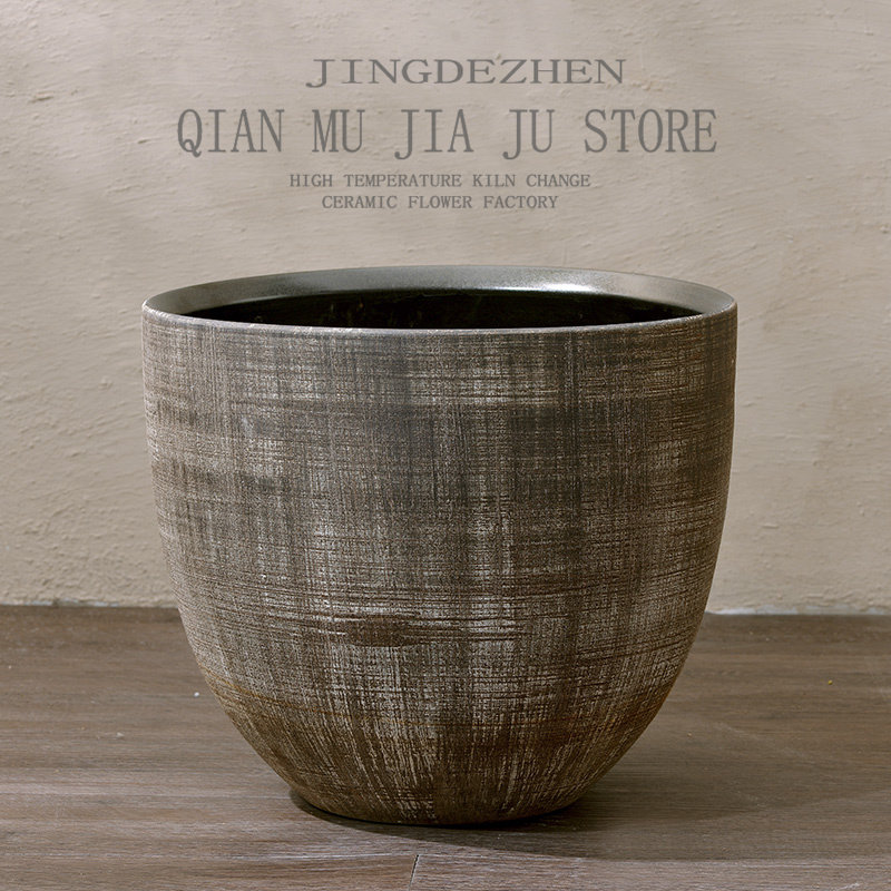 铁锈色侘寂风花盆陶瓷罐样板间复古怀旧种树缸庭院插花盆绿植水培