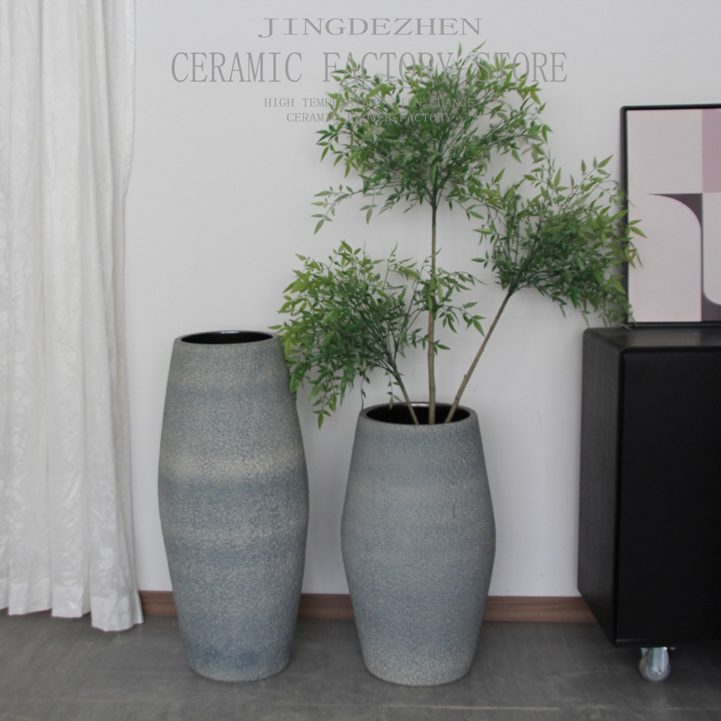 复古粗陶罐插花器禅意落地大号摆件酒店大花瓶庭院花盆坛子种树缸