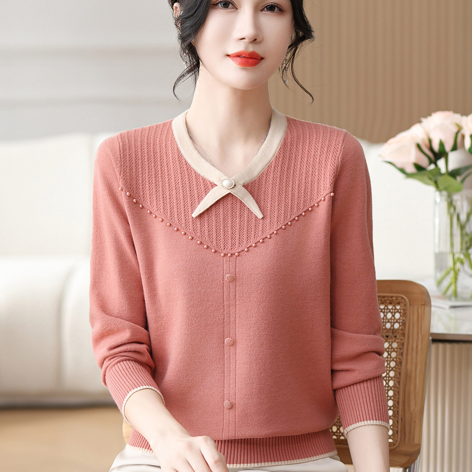 春秋羊毛衫女装圆领套头毛衣妈妈装宽松显瘦针织打底衫中老年上衣,女装/女士精品,中老年女装,淘宝优惠券,粉丝福利购,淘宝优惠卷