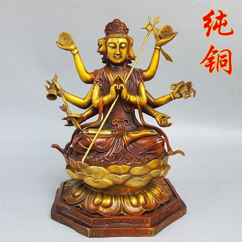 吉祥纯铜斗姆斗姥元君像佛像日月菩萨四面八臂佛先天道母铜器摆件