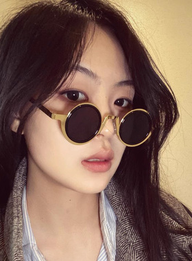 金属复古圆框墨镜女遮阳千禧风