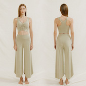 带胸垫显瘦普拉提运动健身服 背心高腰阔腿九分裤 瑜伽服套装 女夏季