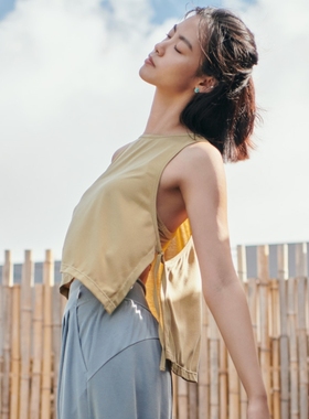 瑜伽服罩衫背心女夏季轻薄款系带开叉宽松普拉提运动健身外搭上衣