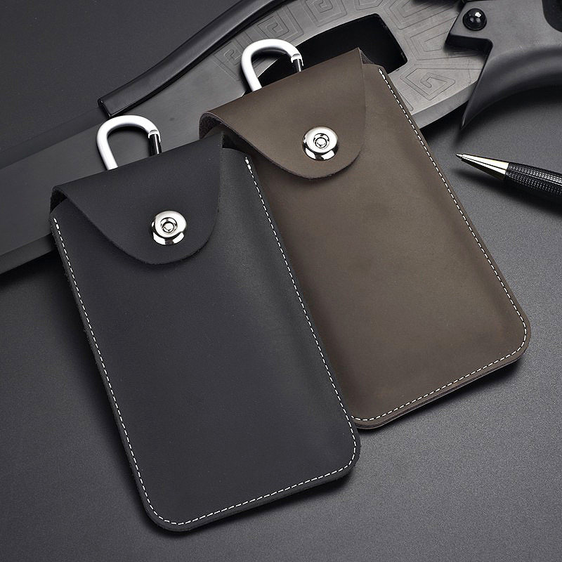 简约真皮手机腰包穿皮带腰挂套通用手工牛皮收纳袋超薄竖款单层男