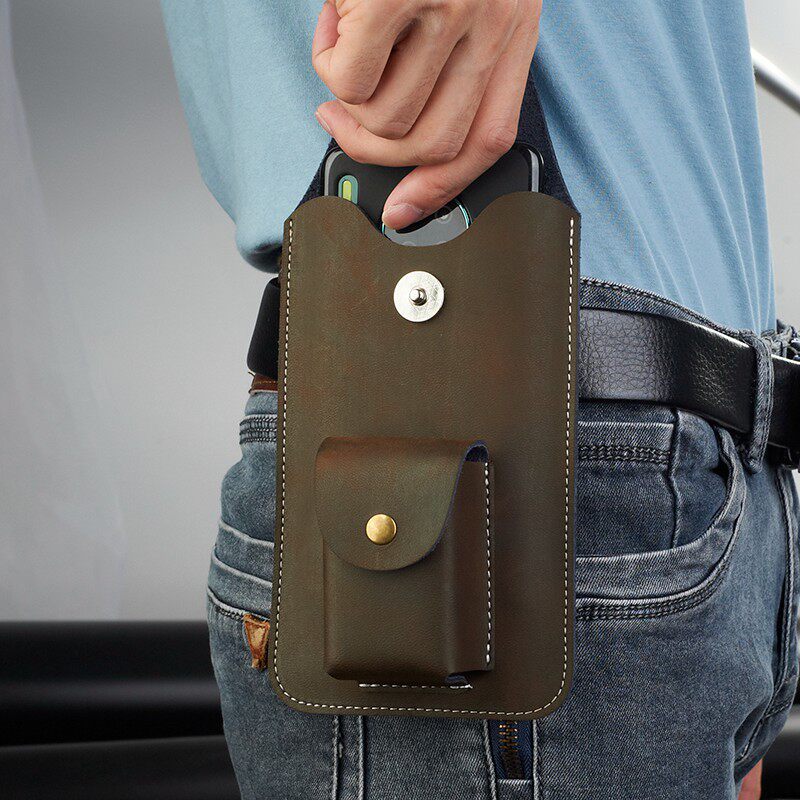 超薄单层休闲包真皮男包牛皮穿皮带手机腰包老花镜眼镜盒二合一