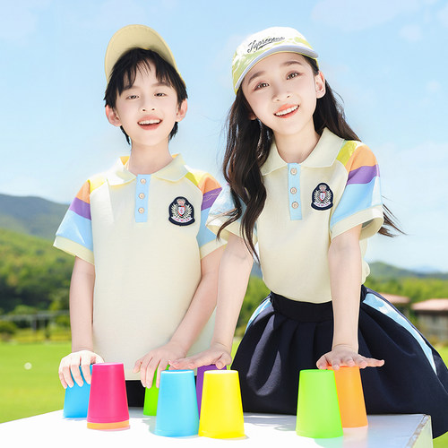 夏季短袖彩虹条纹校服园服套装