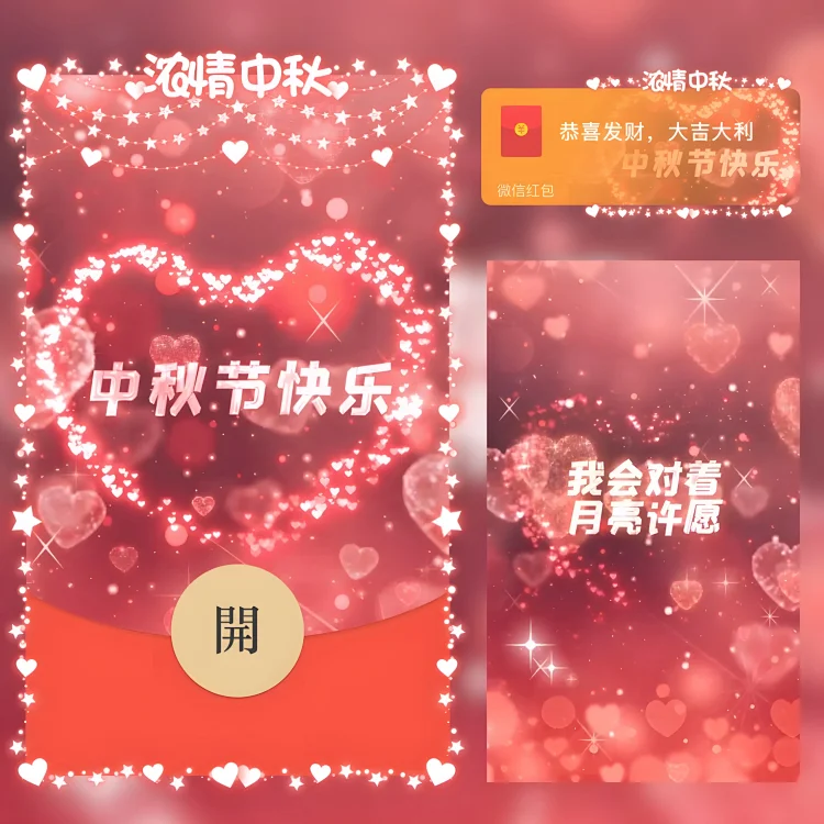中秋节快乐微信红包封面2025新款动态音乐红色特效文字中秋节皮肤
