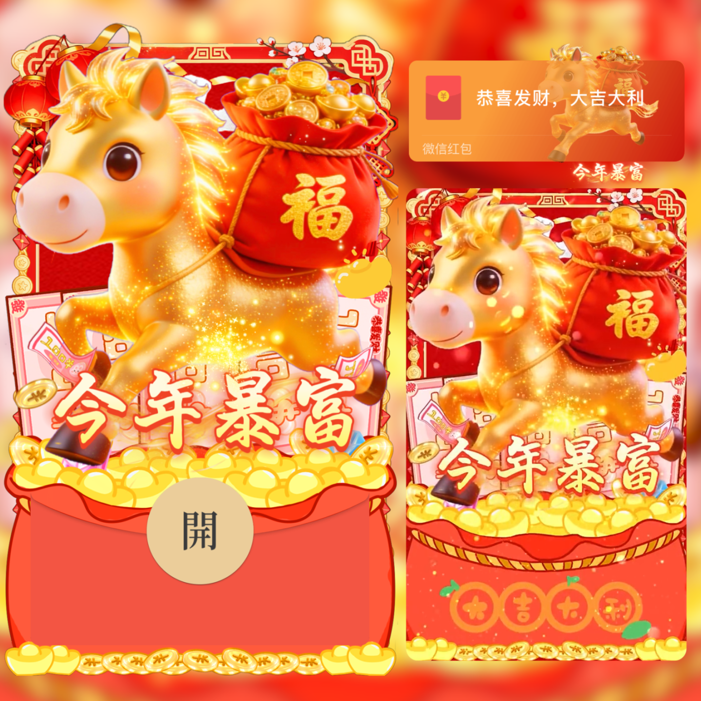 2026马年福袋小马微信红包封面新版动态红包皮肤金色马跨年祝福,商务/设计服务,平面广告设计,淘宝优惠券,粉丝福利购,淘宝优惠卷