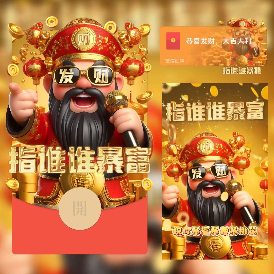 2024新年快乐财神指谁谁暴富创意设计微信红包封面序列号wx动态音图片