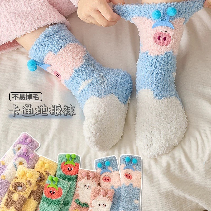 儿童珊瑚绒袜子冬季加绒中筒袜潮