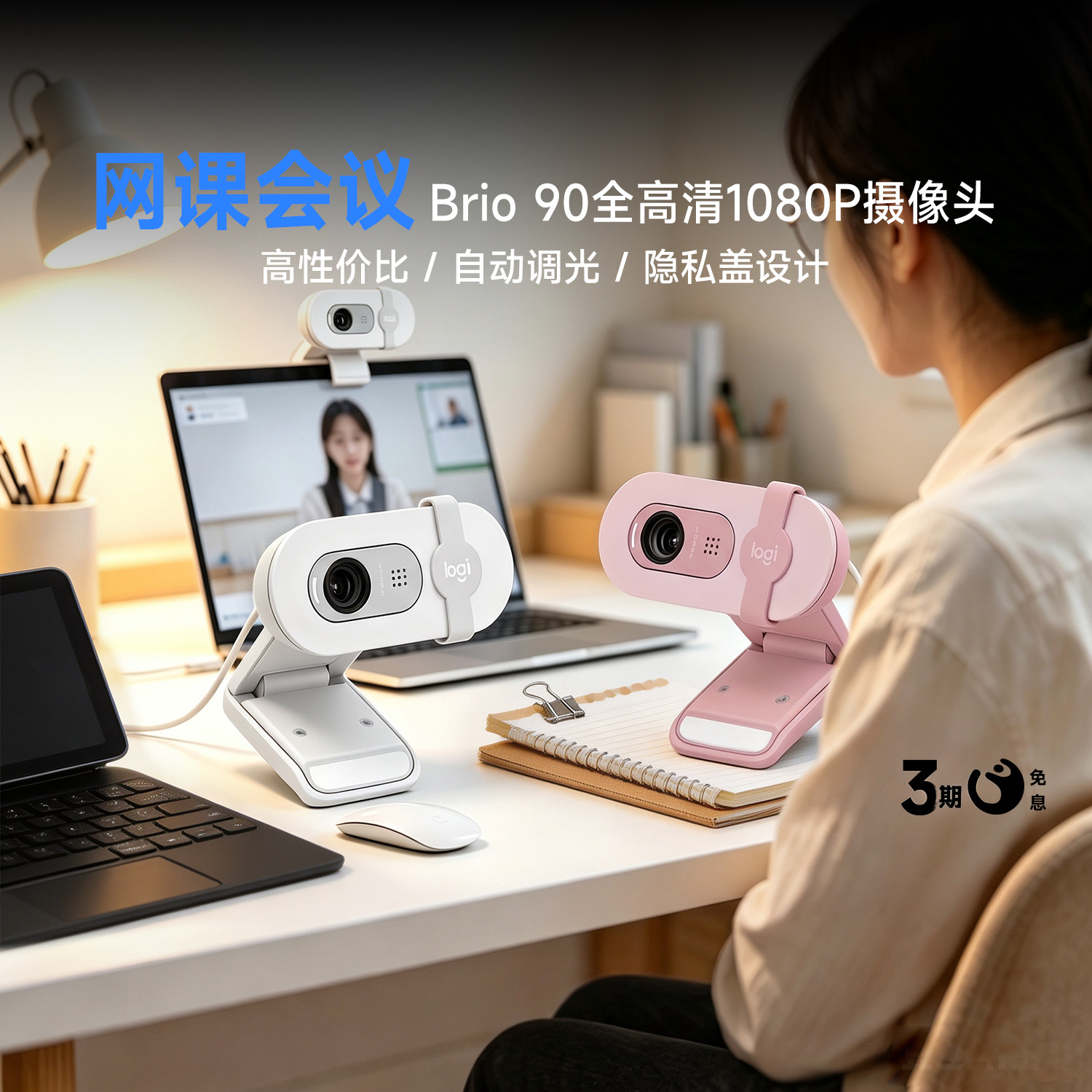 罗技Brio90电脑摄像头高清1080P带麦克风视频网红直播会议网课G