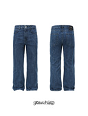 复古竖纹cleanfit风宽松长裤 SOLIDHOMME蓝色水洗牛仔裤 清仓