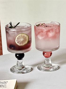 中古浮雕高脚酒杯家用高颜值女创意氛围感果酒香槟杯甜品玻璃杯子