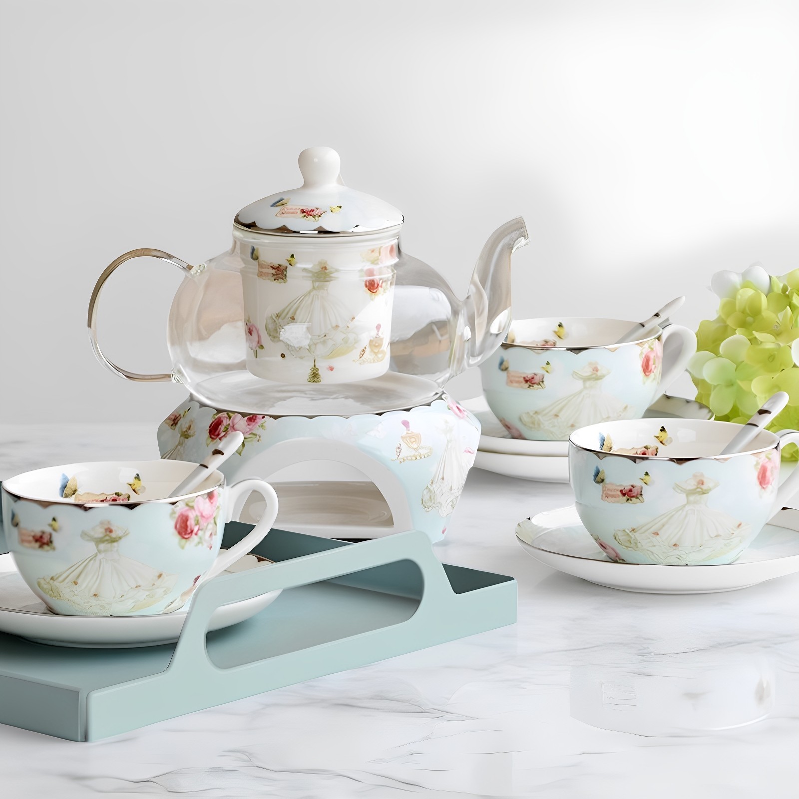 法式精致陶瓷英式下午茶花茶壶蜡烛加热玻璃茶杯水果茶具套装送礼,餐饮具,花草茶具,淘宝优惠券,粉丝福利购,淘宝优惠卷