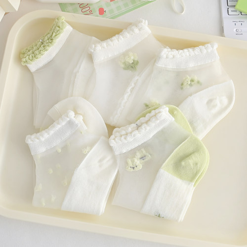 夏季袜子女短袜薄款棉底水晶丝透气花边玻璃丝袜船袜2026新款爆款