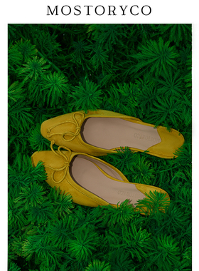 Mostoryco|芥子鹅黄法式包头拖鞋羊翻皮女外出穿穆勒拖尖头平底鞋