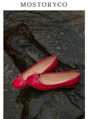 Mostoryco|经典法式小红鞋圆头超浅口蝴蝶结芭蕾舞鞋漆皮平底单鞋