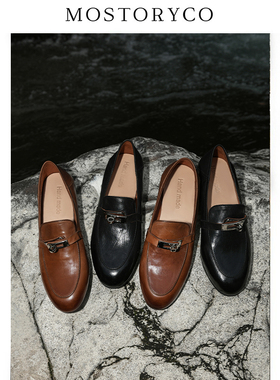 Mostoryco|水洗胎牛复古乐福鞋一脚蹬皮带扣小皮鞋百搭深口单鞋女