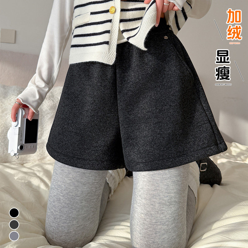 黑灰色高腰毛呢短裤女2025年冬季时尚显瘦慵懒百搭阔腿a字裤,女装/女士精品,短裤,淘宝优惠券,粉丝福利购,淘宝优惠卷