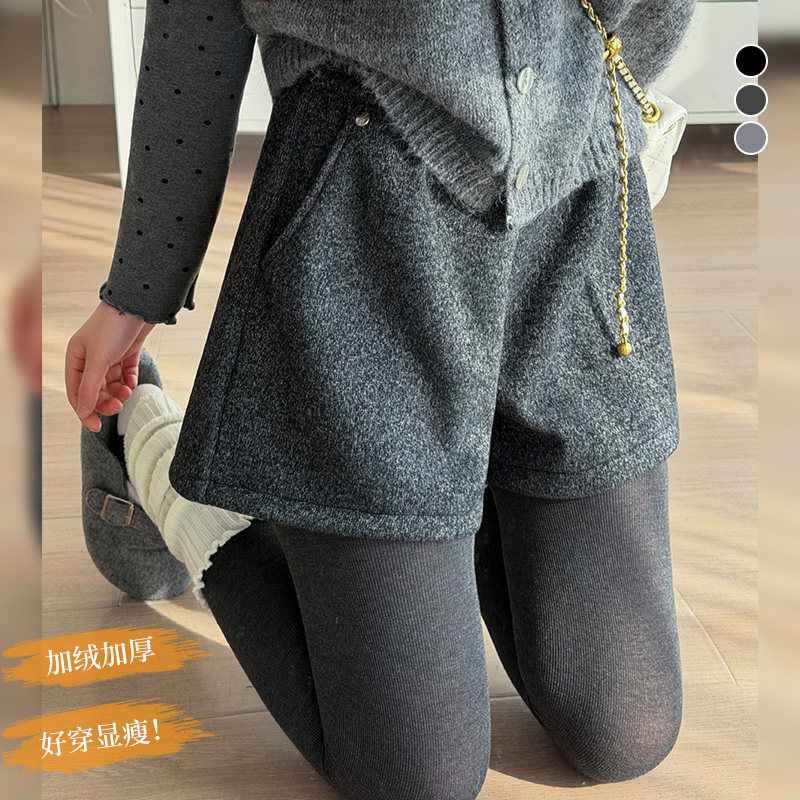 黑灰色高腰毛呢短裤女2025年冬季时尚显瘦慵懒百搭阔腿a字裤,女装/女士精品,短裤,淘宝优惠券,粉丝福利购,淘宝优惠卷