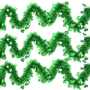 幸运草彩条毛条 爱尔兰节节日派对活动布置道具2米加粗绿色三叶草