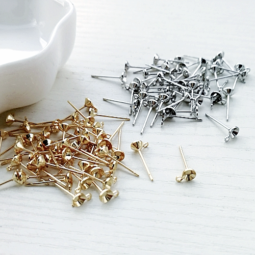 걸이형 링 빈 지지 컵 핀 귀걸이 이어 스터드 DIY 액세서리가 있는 스테인레스 스틸 금도금 진주 바닥 지지대 100위안 이상 구매 시 무료 배송