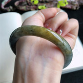 12月新品 1H51210 天然翡翠56圈口冰糯种飘乌鸡花黄翡圆条手镯女款