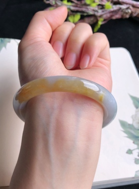 11月新品 天然翡翠53圈口冰糯种水润黄翡圆条手镯正品12H41102
