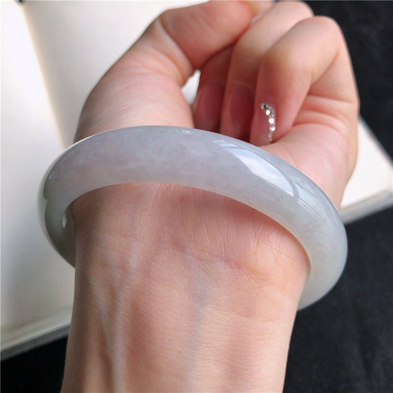 12月新品 天然翡翠57圈口冰糯种白冰正圈手镯女款正品3T11210