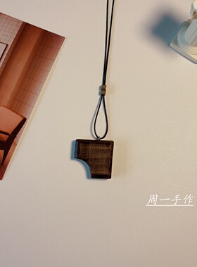 原创手作天然黑檀木几何型夸张长款项链新中式简朴冷清感毛衣链