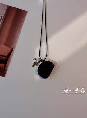 原创木头天然手作黑檀木几何型皮绳项链长款个性大气民族风毛衣链