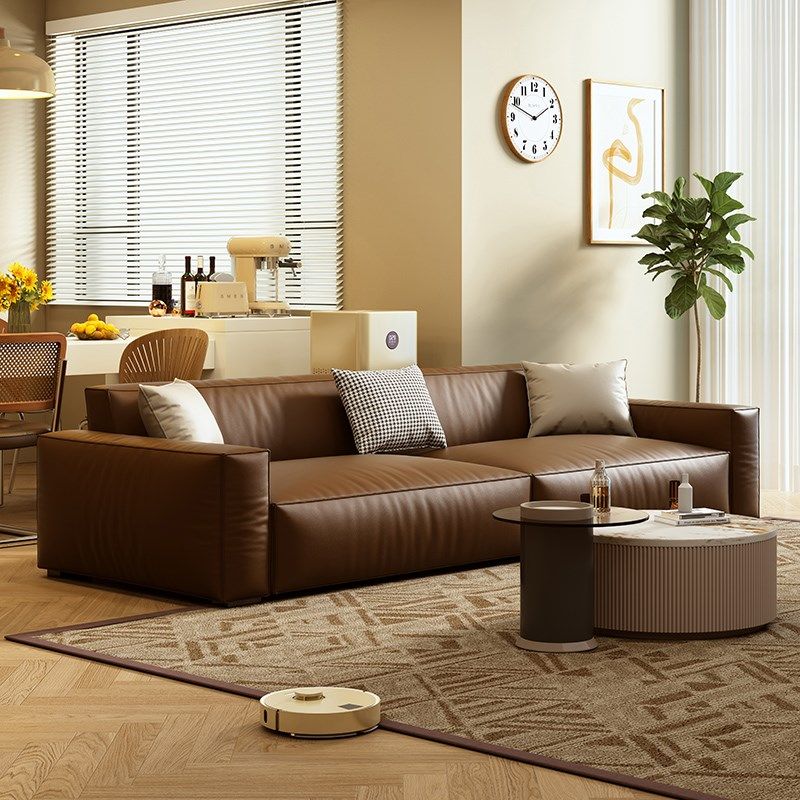 富创轻奢网红豆腐块耐磨沙发客厅时尚免洗大双人直排真皮沙发套装