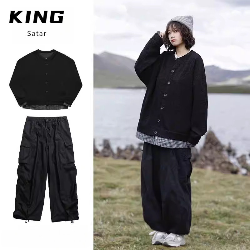 日系复古拼接假两件格子开衫卫衣男学院风宽松情侣纯色针织外套女,男装,其他套装,淘宝优惠券,粉丝福利购,淘宝优惠卷