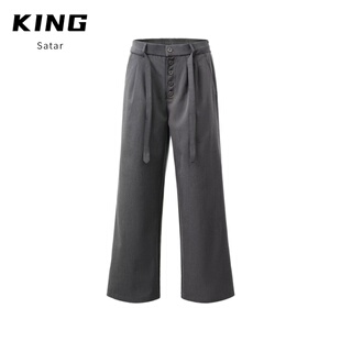 美式复古礁石门襟剑道双褶西裤男女春秋系带垂坠感打褶直筒休闲裤