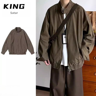 日系复古美拉德哈灵顿外套秋冬立领cleanfit夹克通勤工装外套男