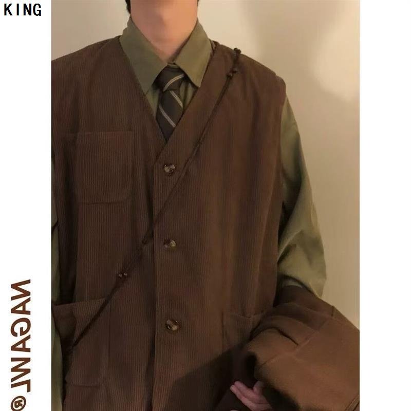 【涤纶材质】灯芯绒马甲男士春秋季日系复古宽松坎肩背心潮牌休闲,男装,常规马甲,淘宝优惠券,粉丝福利购,淘宝优惠卷