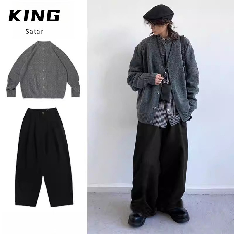 两件装/单件学院风针织开衫毛衣男中性宽松长袖秋冬日系复古套装,男装,其他套装,淘宝优惠券,粉丝福利购,淘宝优惠卷