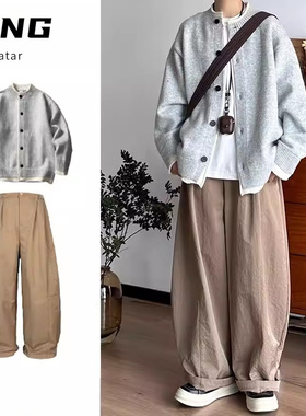 两件装/单件日系复古假两件撞色针织学院风开衫宽松休闲毛衣套装