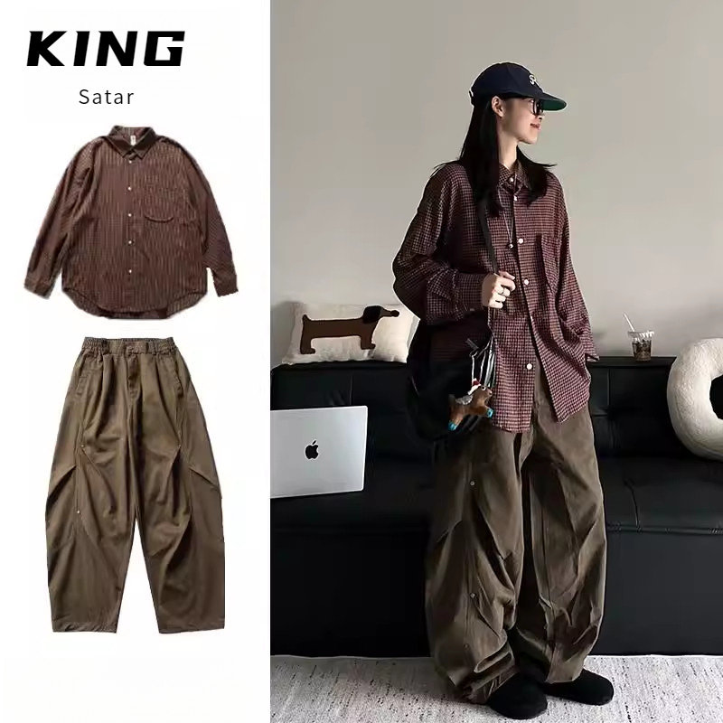 两件/单件日系复古水洗褶皱弯刀休闲裤男女宽松阔腿直筒拖地长裤,男装,休闲裤,淘宝优惠券,粉丝福利购,淘宝优惠卷