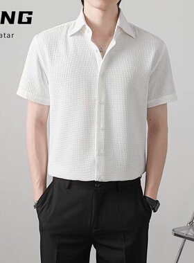 夏季男士纯色短袖衬衫轻熟风高品质直格子上衣