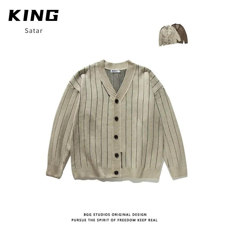 高级感开衫V领针织衫毛衣男女保暖日系复古纯色纽扣毛线衣打底衫