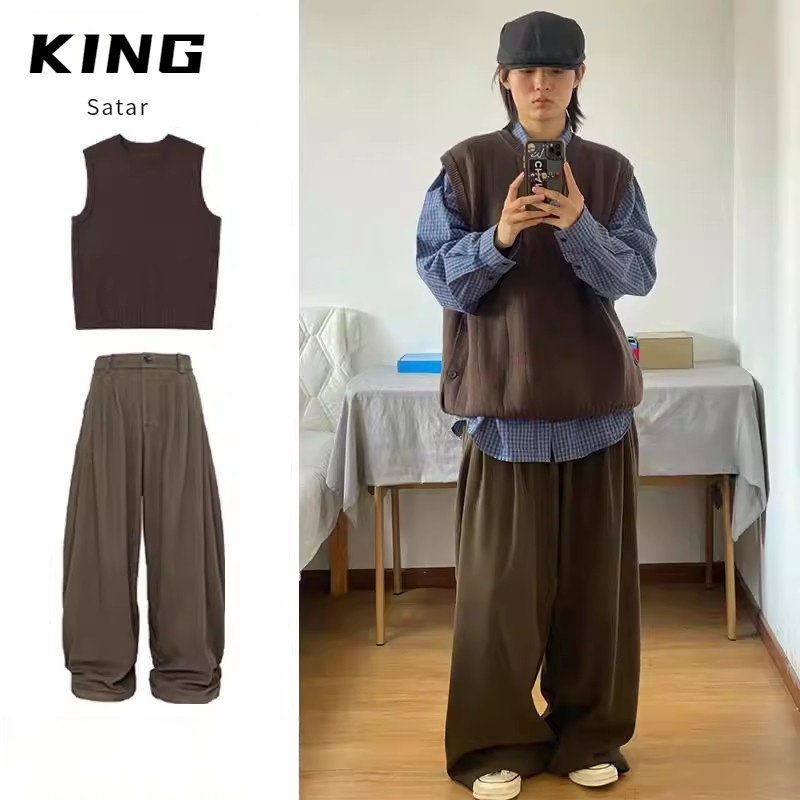 两件装/单件日系复古针织马甲男休闲百搭无袖背心少年感秋冬套装,男装,其他套装,淘宝优惠券,粉丝福利购,淘宝优惠卷